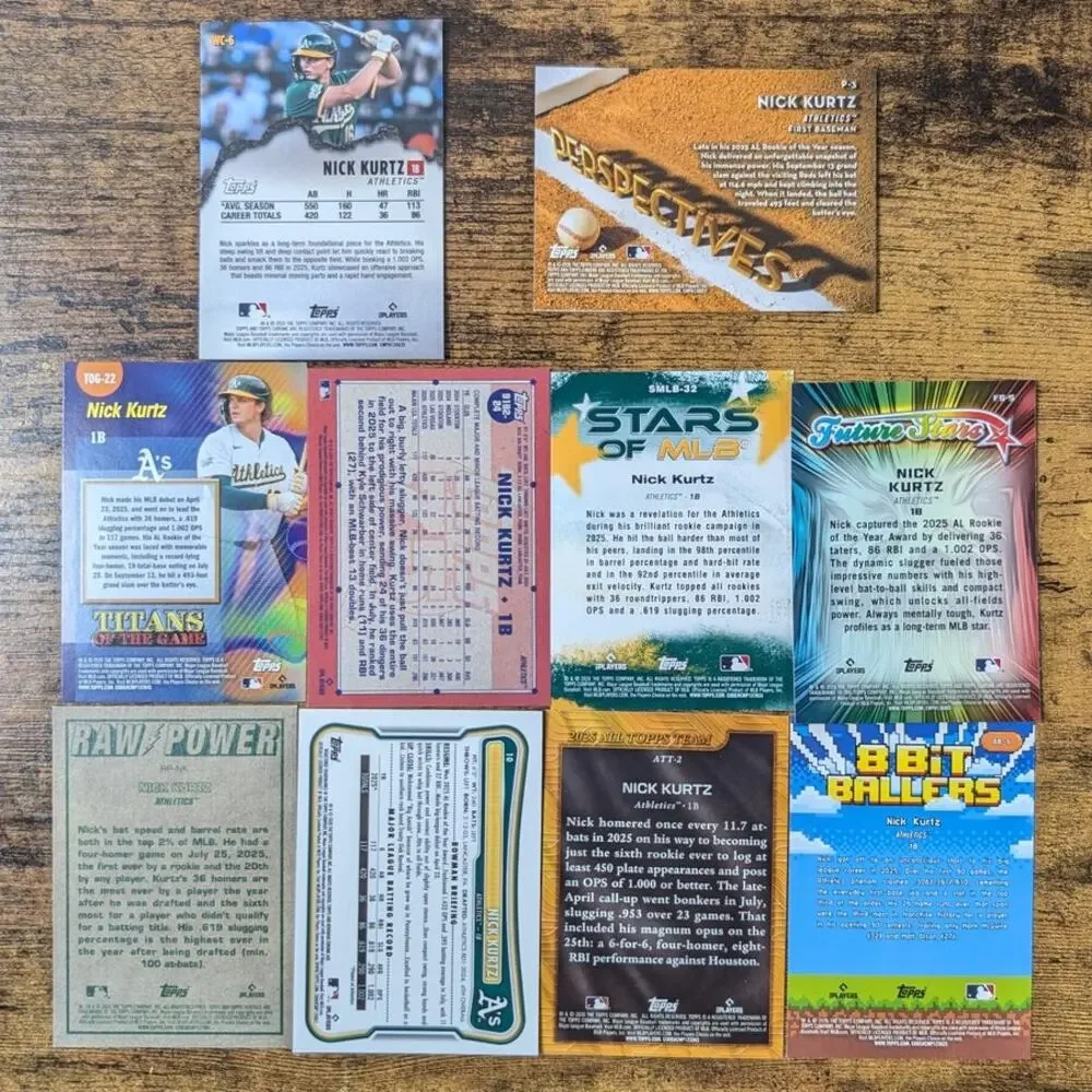 2026 Topps Nick Kurtz Athletics 10 Card Lot Raw Power Titans Bowman Chrome